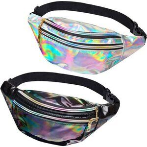 Holographic fanny pack set waterproof waist bag metallic rave festival belt bags